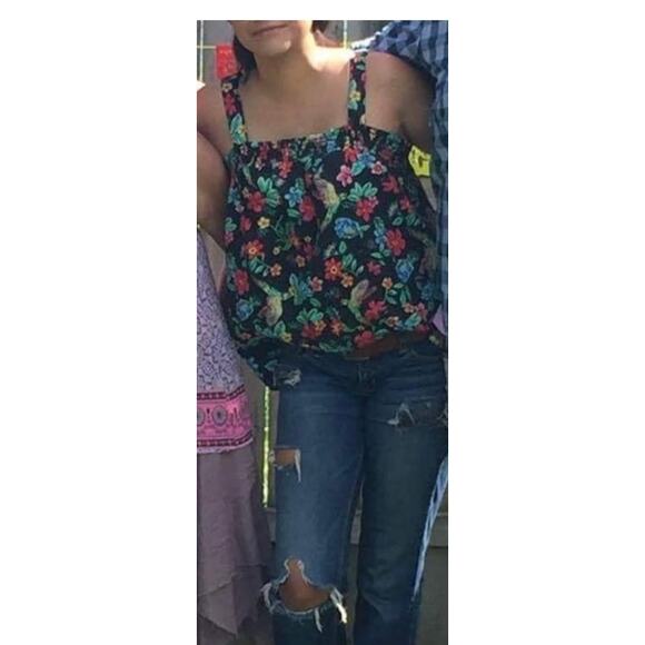 Old Navy Floral Linen Blend Tropical Bird Tank Top vacation summer size S - Picture 3 of 6